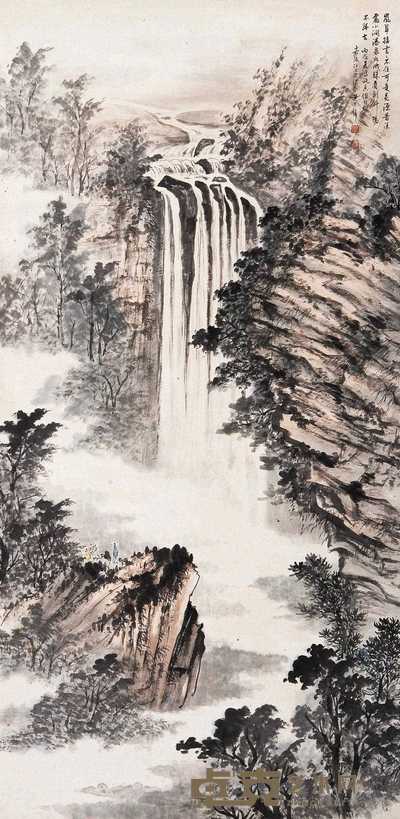 黄君璧 丙戌（1946年）作 嘉陵江上饮绿垒 立轴 129×63cm